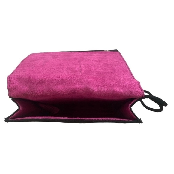 Women Wristlet GIVENCHY Black Magenta Pink Velvet Wallet Logo Embroidered Clutch - Picture 4 of 4